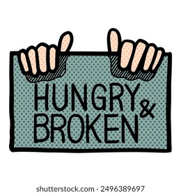 Hand holding sign icon halftone color vector illustration