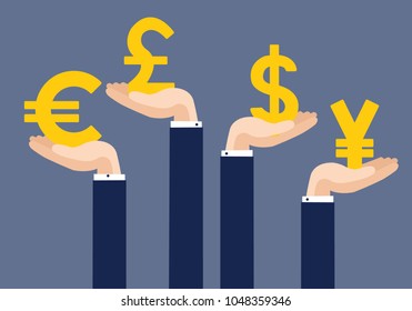Hand holding sign of money exchange concept. 