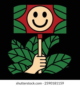 Hand Holding a Sign with a Smiling Emoji Vector Illustration for Chat, Feedback, and Expression