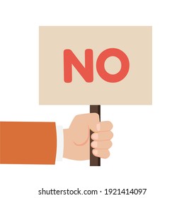 Hand holding sign with the word No. Placard Yes or No. Votes concept. Disagree, agree, feedback. Vector stock
