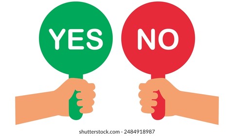 Hand holding sign yes and sign no. Vector illustrator.