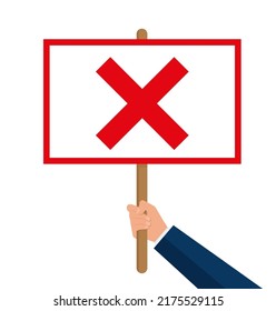 Hand halten Sie ein Schild richtig und falsch für Feedback Design Konzept. rotes Kreuzsymbol. Flache Vektorgrafik EPS10