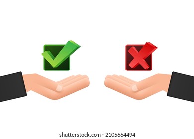 Hand holding signs Yes and No. Vector stock illustration.
