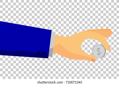 Hand Holding Silver Dollar Coin, at Transparent Effect Background