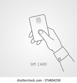 Hand holding SIM card. SIM card icon flat style.