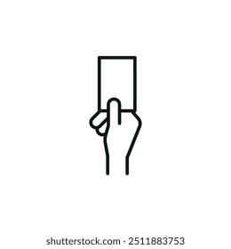 Hand holding a single card icon in a minimal line art style. Ideal for representing gaming, decision-making, or business concepts where a single choice or item is highlighted. Vector illustration