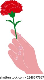 Hand holding a single carnation as a gift