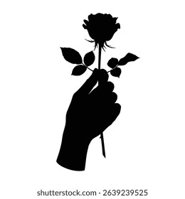 Hand holding a single rose silhouette love romance.