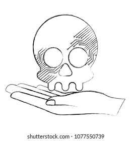 hand holding skull danger attack system cyber security