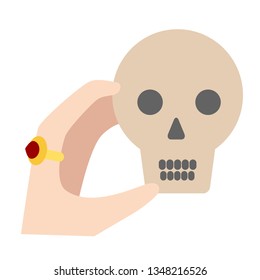 Hand holding skull flat illustration on white