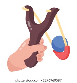 Hand holding a slingshot, flat sticker 