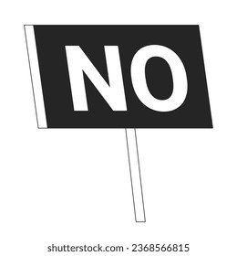 Hand holding slogan placard on stick flat monochrome isolated vector object. Editable black and white line art drawing. Simple outline spot illustration for web graphic design