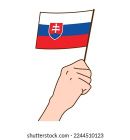 Hand Holding Slovakia National Flag Illustration. Hand Drawn Style Vector Illustration - EPS 10 Vector