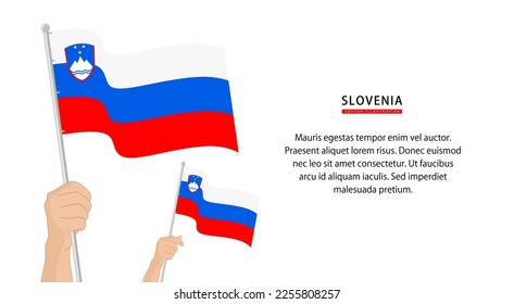 Hand holding Slovenia flag. Illustration in flat style. Waving flag of Slovenia isolated. vector illustration