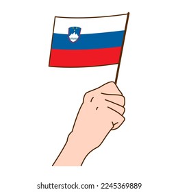 Hand Holding Slovenia National Flag Illustration. Hand Drawn Style Vector Illustration - EPS 10 Vector