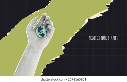 Hand Holding Small Earth with protect Our Planet Message