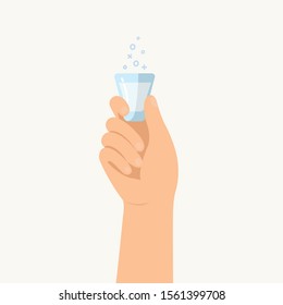 Hand holding a small glass, cheers with party.