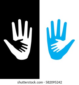 Hand Holding Small Hand For Help And Hope Icon Logo Vector Graphic Design. For Children Saving From Hunger, Torture, Abandon.