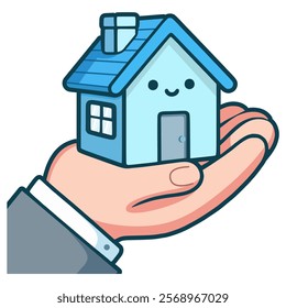 hand holding small house home care facility vector illustration template design