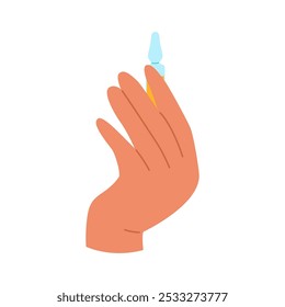 Hand holding a small injection ampoule. Vector graphic for medical use