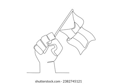 A hand holding a small Palestinian flag. Palestine one-line drawing