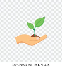 Hand holding a small plant, symbolizing care, growth, and environmental sustainability.