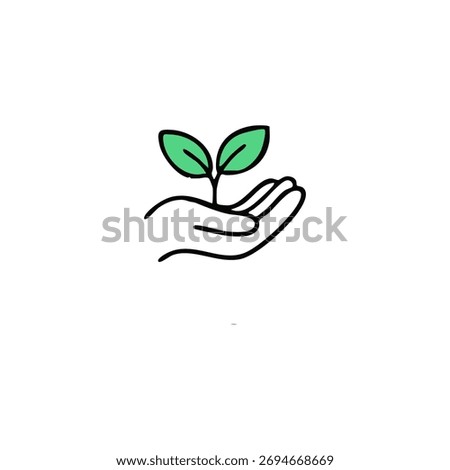 Hand holding a small plant with two leaves