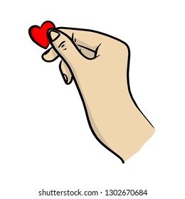 hand holding small red heart shape vector illustration 