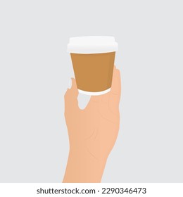 Hand Holding Small Take Away Cardboard Coffee Cup of Espresso. Vector Illustration