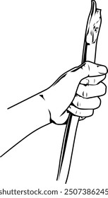 hand holding a small twig line art