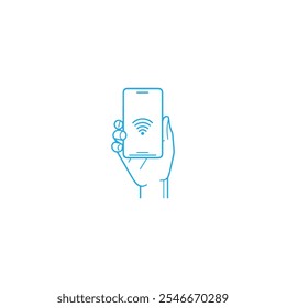 Mano que sostiene el teléfono inteligente . Mano negra que sostiene el icono del teléfono inteligente sobre fondo blanco. Ilustración vectorial