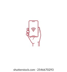 Mano que sostiene el teléfono inteligente . Mano negra que sostiene el icono del teléfono inteligente sobre fondo blanco. Ilustración vectorial