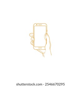 Hand Holding Smart Phone . Black hand holding smart phone icon on white background. vector illustration