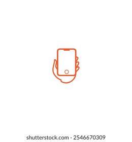 Hand Holding Smart Phone . Black hand holding smart phone icon on white background. vector illustration