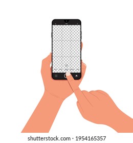 Hand holding smart phone with camera viewfinder open on screen