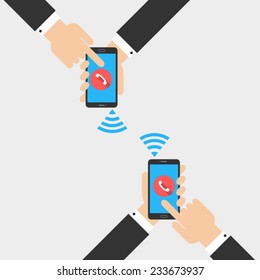 Hand Holding Smart Phone In Flat Design