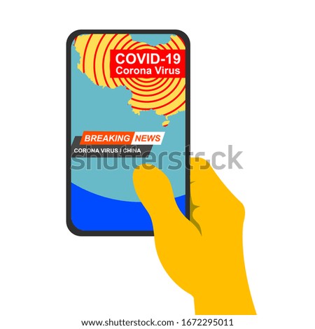 Hand holding smart phone screen show corona virus breaking news vector illustration | EPS 10