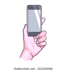 Hand holding smart phone vector illustration. Illustration of hand holding smart mobile phone
