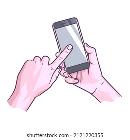 Hand holding smart phone vector illustration. Illustration of hand holding smart mobile phone