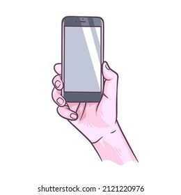 Hand holding smart phone vector illustration. Illustration of hand holding smart mobile phone
