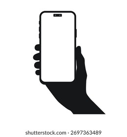 Hand holding smart phone vector silhouette