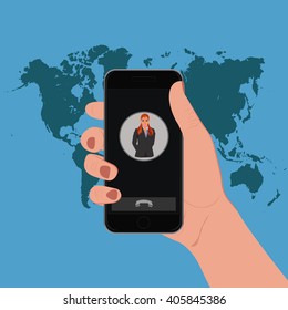 Hand holding smart phone, vector illustration 
