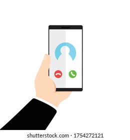 Hand holding smart phone video call on the screen.mobile phone screen during a call.