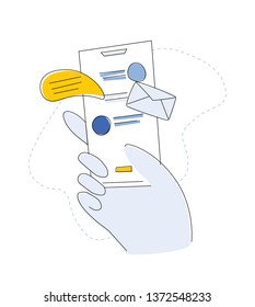 Hand Holding Smartphone Abstract Message Concept Vector Illustration