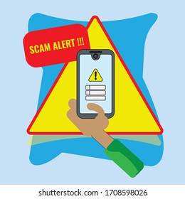 Hand Holding A Smartphone With An Alert For A Scam. Technology. Scam Alert