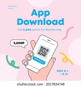 Hand holding a smartphone. app download event. shopping event. vector illustration.