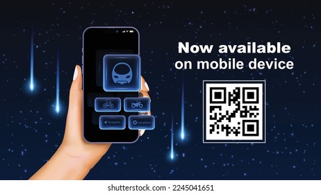 Hand holding smartphone with app. Download page of the mobile app. Ad page to download new app. Blank smartphone screen for app. Illustration vector.