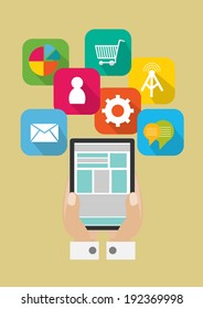hand holding smartphone with application icons