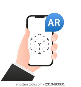 Handhalten Smartphone mit erweitertem Reality-Hals-Konzept. Symbol für erweiterte Realität. Concept AR Symbol. Webdesign, mobile Apps, i-Design. Futuristische Technologie Business-Konzept. Vektorgrafik