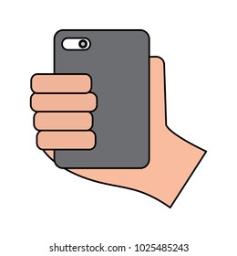 hand holding smartphone back view device